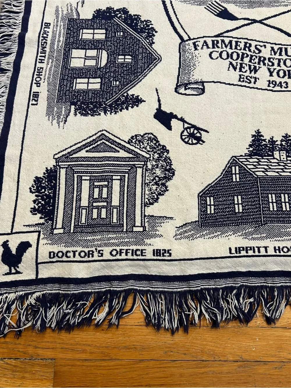 Vtg Farmers Museum Cooperstown NY Tapestry Throw Blanket Fringe 44x60 Cottage